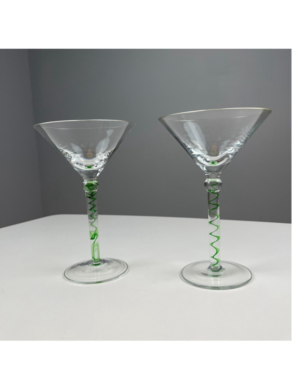 Pier 1 Imports hand blown martini glasses set of 2 green